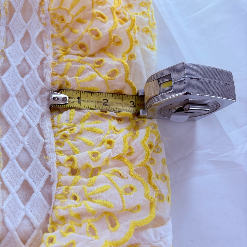 NJ Couture Yellow and White Eyelet Lace Tiered Sundress Ruffles Sunny Size L - Picture 13 of 17